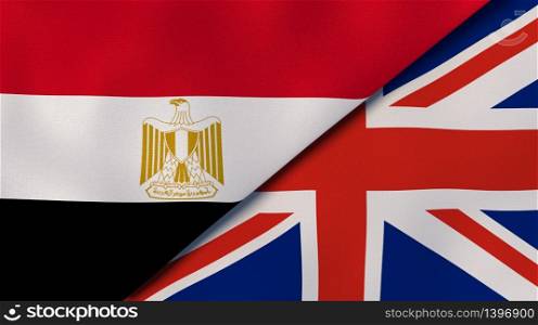 Two states flags of Egypt and United Kingdom. High quality business background. 3d illustration. The flags of Egypt and United Kingdom. News, reportage, business background. 3d illustration