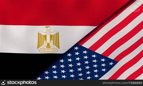 Two states flags of Egypt and United States. High quality business background. 3d illustration. The flags of Egypt and United States. News, reportage, business background. 3d illustration