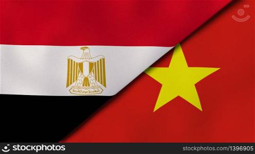 Two states flags of Egypt and Vietnam. High quality business background. 3d illustration. The flags of Egypt and Vietnam. News, reportage, business background. 3d illustration