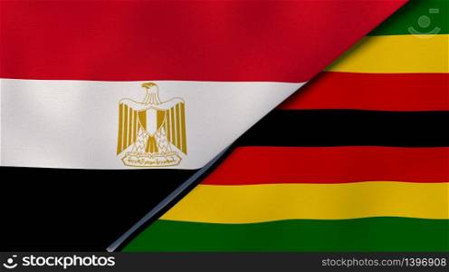 Two states flags of Egypt and Zimbabwe. High quality business background. 3d illustration. The flags of Egypt and Zimbabwe. News, reportage, business background. 3d illustration