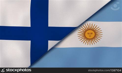 Two states flags of Finland and Argentina. High quality business background. 3d illustration. The flags of Finland and Argentina. News, reportage, business background. 3d illustration