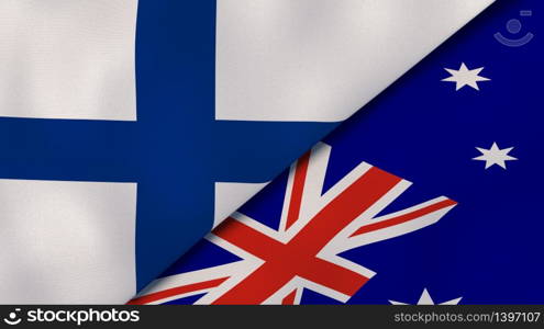 Two states flags of Finland and Australia. High quality business background. 3d illustration. The flags of Finland and Australia. News, reportage, business background. 3d illustration