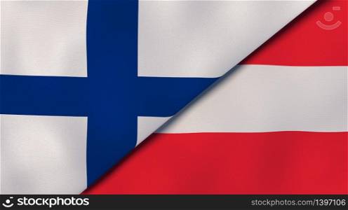 Two states flags of Finland and Austria. High quality business background. 3d illustration. The flags of Finland and Austria. News, reportage, business background. 3d illustration