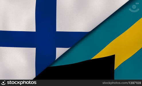 Two states flags of Finland and Bahamas. High quality business background. 3d illustration. The flags of Finland and Bahamas. News, reportage, business background. 3d illustration