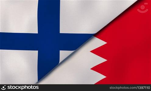 Two states flags of Finland and Bahrain. High quality business background. 3d illustration. The flags of Finland and Bahrain. News, reportage, business background. 3d illustration
