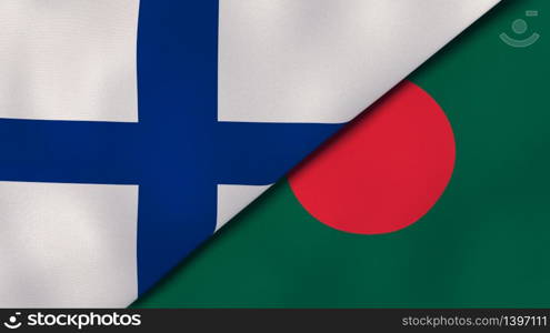 Two states flags of Finland and Bangladesh. High quality business background. 3d illustration. The flags of Finland and Bangladesh. News, reportage, business background. 3d illustration