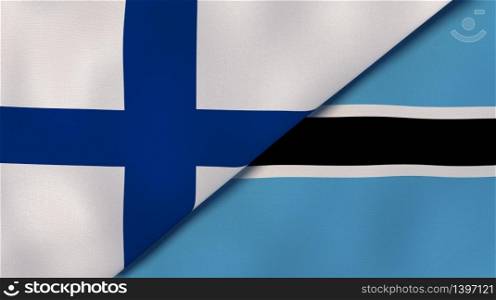 Two states flags of Finland and Botswana. High quality business background. 3d illustration. The flags of Finland and Botswana. News, reportage, business background. 3d illustration