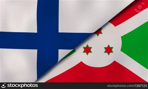 Two states flags of Finland and Burundi. High quality business background. 3d illustration. The flags of Finland and Burundi. News, reportage, business background. 3d illustration