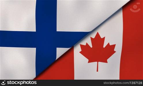 Two states flags of Finland and Canada. High quality business background. 3d illustration. The flags of Finland and Canada. News, reportage, business background. 3d illustration