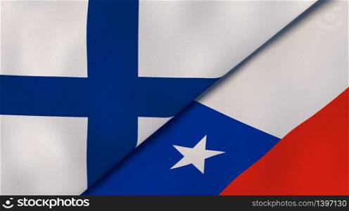 Two states flags of Finland and Chile. High quality business background. 3d illustration. The flags of Finland and Chile. News, reportage, business background. 3d illustration