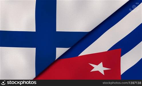Two states flags of Finland and Cuba. High quality business background. 3d illustration. The flags of Finland and Cuba. News, reportage, business background. 3d illustration