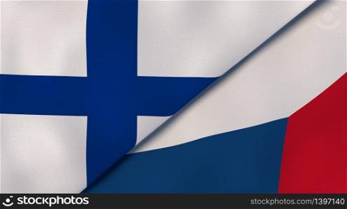 Two states flags of Finland and Czech Republic. High quality business background. 3d illustration. The flags of Finland and Czech Republic. News, reportage, business background. 3d illustration