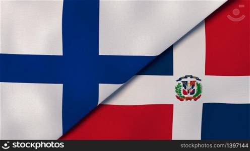 Two states flags of Finland and Dominican Republic. High quality business background. 3d illustration. The flags of Finland and Dominican Republic. News, reportage, business background. 3d illustration