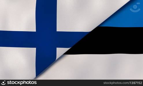Two states flags of Finland and Estonia. High quality business background. 3d illustration. The flags of Finland and Estonia. News, reportage, business background. 3d illustration