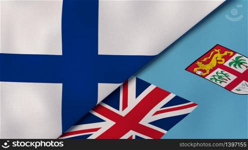Two states flags of Finland and Fiji. High quality business background. 3d illustration. The flags of Finland and Fiji. News, reportage, business background. 3d illustration