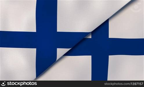 Two states flags of Finland and Finland. High quality business background. 3d illustration. The flags of Finland and Finland. News, reportage, business background. 3d illustration