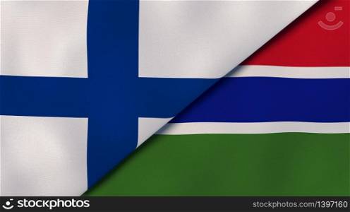 Two states flags of Finland and Gambia. High quality business background. 3d illustration. The flags of Finland and Gambia. News, reportage, business background. 3d illustration