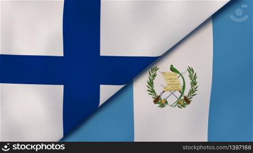 Two states flags of Finland and Guatemala. High quality business background. 3d illustration. The flags of Finland and Guatemala. News, reportage, business background. 3d illustration