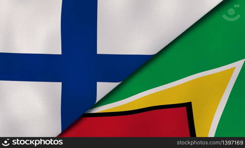 Two states flags of Finland and Guyana. High quality business background. 3d illustration. The flags of Finland and Guyana. News, reportage, business background. 3d illustration