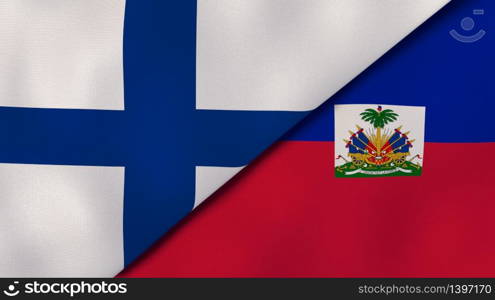 Two states flags of Finland and Haiti. High quality business background. 3d illustration. The flags of Finland and Haiti. News, reportage, business background. 3d illustration