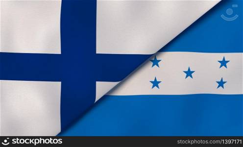 Two states flags of Finland and Honduras. High quality business background. 3d illustration. The flags of Finland and Honduras. News, reportage, business background. 3d illustration