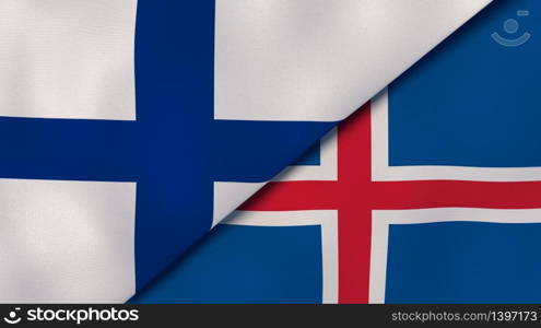 Two states flags of Finland and Iceland. High quality business background. 3d illustration. The flags of Finland and Iceland. News, reportage, business background. 3d illustration