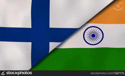 Two states flags of Finland and India. High quality business background. 3d illustration. The flags of Finland and India. News, reportage, business background. 3d illustration