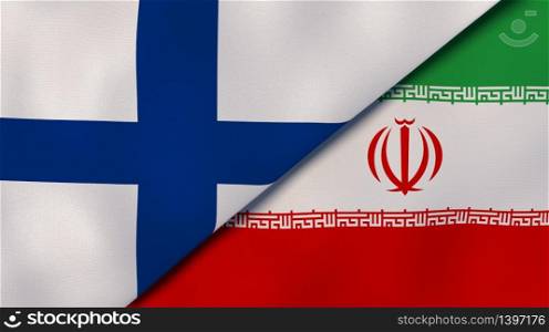 Two states flags of Finland and Iran. High quality business background. 3d illustration. The flags of Finland and Iran. News, reportage, business background. 3d illustration