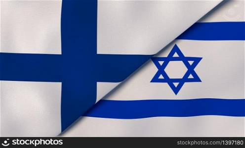 Two states flags of Finland and Israel. High quality business background. 3d illustration. The flags of Finland and Israel. News, reportage, business background. 3d illustration