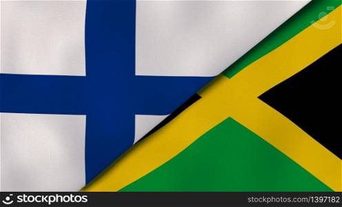 Two states flags of Finland and Jamaica. High quality business background. 3d illustration. The flags of Finland and Jamaica. News, reportage, business background. 3d illustration