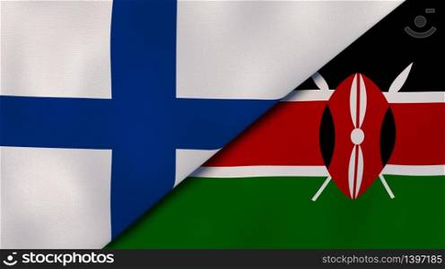 Two states flags of Finland and Kenya. High quality business background. 3d illustration. The flags of Finland and Kenya. News, reportage, business background. 3d illustration