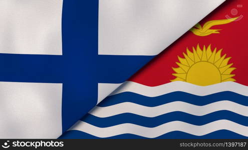 Two states flags of Finland and Kiribati. High quality business background. 3d illustration. The flags of Finland and Kiribati. News, reportage, business background. 3d illustration