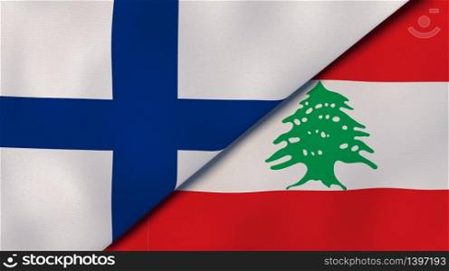 Two states flags of Finland and Lebanon. High quality business background. 3d illustration. The flags of Finland and Lebanon. News, reportage, business background. 3d illustration