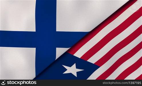 Two states flags of Finland and Liberia. High quality business background. 3d illustration. The flags of Finland and Liberia. News, reportage, business background. 3d illustration