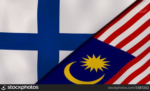 Two states flags of Finland and Malaysia. High quality business background. 3d illustration. The flags of Finland and Malaysia. News, reportage, business background. 3d illustration