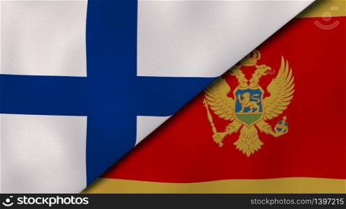 Two states flags of Finland and Montenegro. High quality business background. 3d illustration. The flags of Finland and Montenegro. News, reportage, business background. 3d illustration
