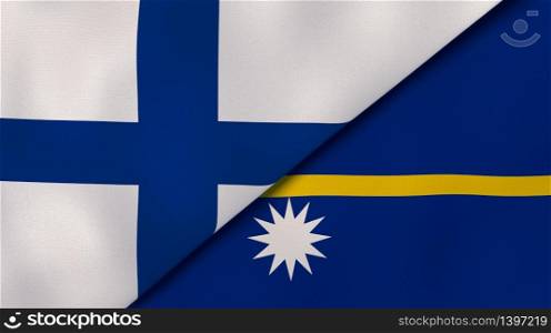 Two states flags of Finland and Nauru. High quality business background. 3d illustration. The flags of Finland and Nauru. News, reportage, business background. 3d illustration