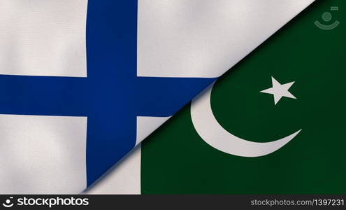 Two states flags of Finland and Pakistan. High quality business background. 3d illustration. The flags of Finland and Pakistan. News, reportage, business background. 3d illustration