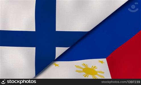 Two states flags of Finland and Philippines. High quality business background. 3d illustration. The flags of Finland and Philippines. News, reportage, business background. 3d illustration