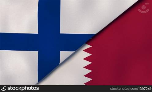 Two states flags of Finland and Qatar. High quality business background. 3d illustration. The flags of Finland and Qatar. News, reportage, business background. 3d illustration
