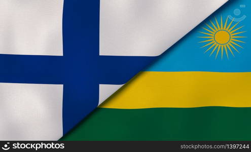 Two states flags of Finland and Rwanda. High quality business background. 3d illustration. The flags of Finland and Rwanda. News, reportage, business background. 3d illustration