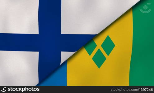 Two states flags of Finland and Saint Vincent and Grenadines. High quality business background. 3d illustration. The flags of Finland and Saint Vincent and Grenadines. News, reportage, business background. 3d illustration