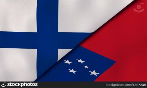 Two states flags of Finland and Samoa. High quality business background. 3d illustration. The flags of Finland and Samoa. News, reportage, business background. 3d illustration