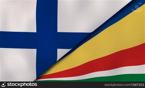 Two states flags of Finland and Seychelles. High quality business background. 3d illustration. The flags of Finland and Seychelles. News, reportage, business background. 3d illustration