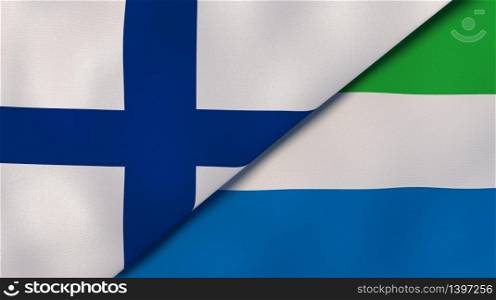 Two states flags of Finland and Sierra Leone. High quality business background. 3d illustration. The flags of Finland and Sierra Leone. News, reportage, business background. 3d illustration