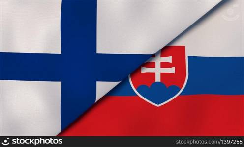 Two states flags of Finland and Slovakia. High quality business background. 3d illustration. The flags of Finland and Slovakia. News, reportage, business background. 3d illustration