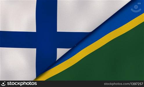 Two states flags of Finland and Solomon Islands. High quality business background. 3d illustration. The flags of Finland and Solomon Islands. News, reportage, business background. 3d illustration