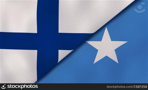 Two states flags of Finland and Somalia. High quality business background. 3d illustration. The flags of Finland and Somalia. News, reportage, business background. 3d illustration