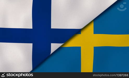 Two states flags of Finland and Sweden. High quality business background. 3d illustration. The flags of Finland and Sweden. News, reportage, business background. 3d illustration