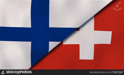 Two states flags of Finland and Switzerland. High quality business background. 3d illustration. The flags of Finland and Switzerland. News, reportage, business background. 3d illustration